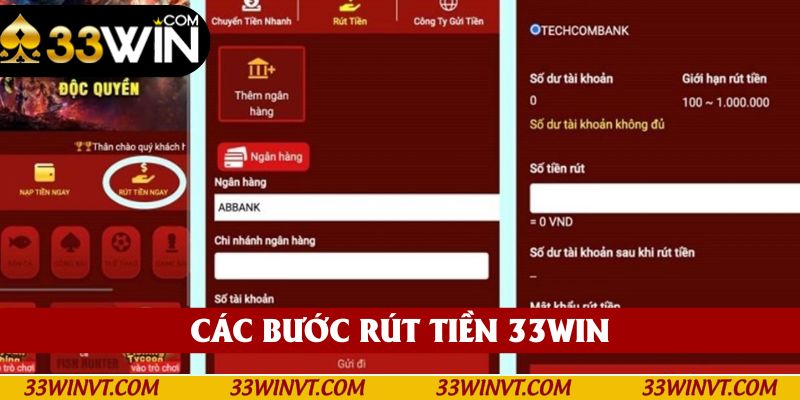 Rút tiền 33win cực đơn giản qua các bước chi tiết